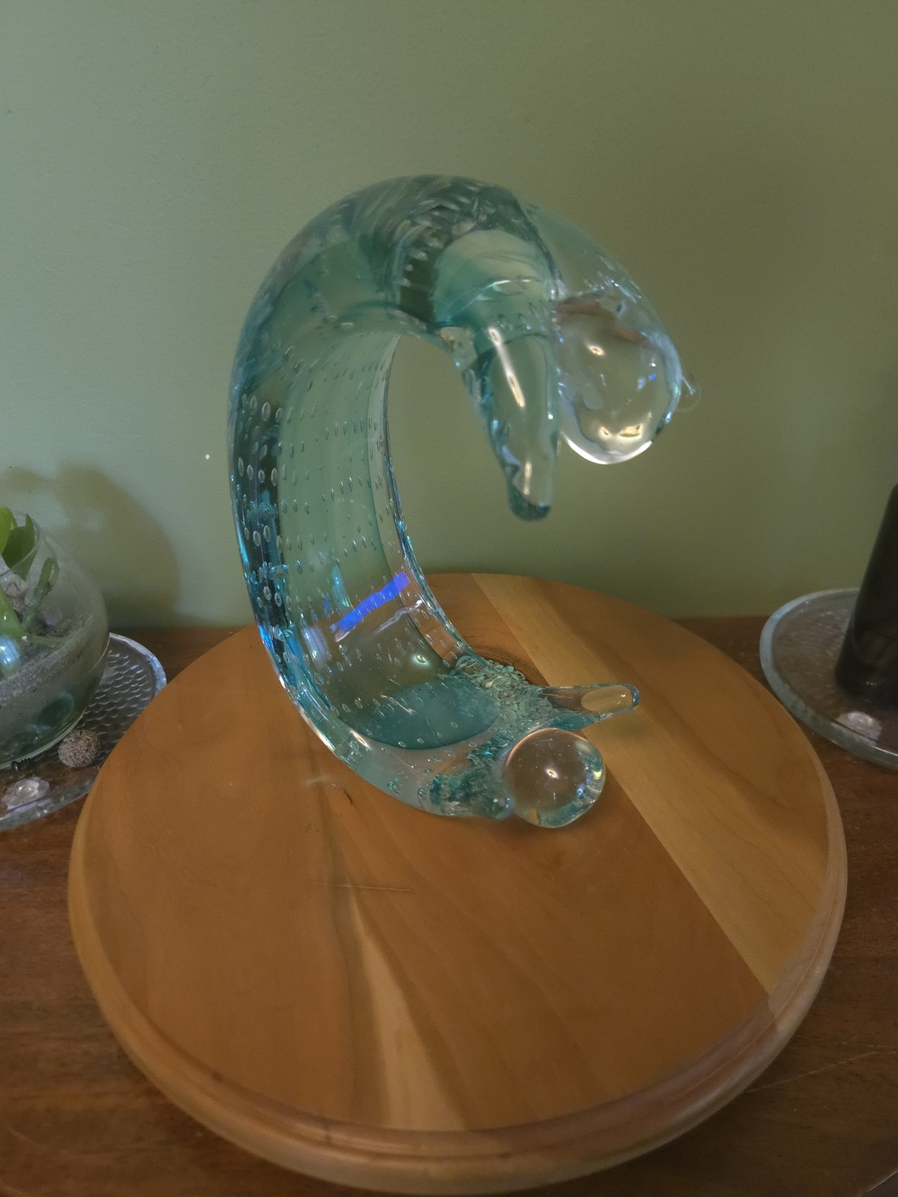Vintage Murano Style Teal Aqua Art Glass Courting Couple Figurine 9" Bullicante